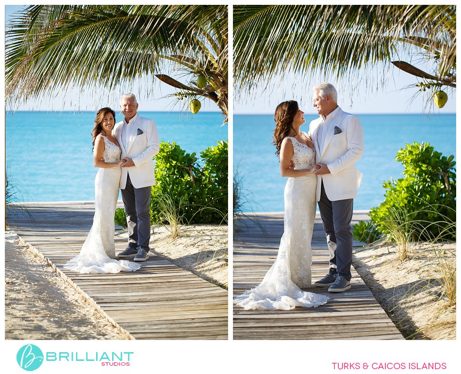 wedding couple on Leeward Beach Turks and Caicos
