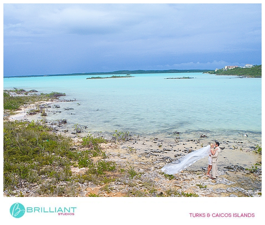 drone image of wedding couple in the island of Providenciales
