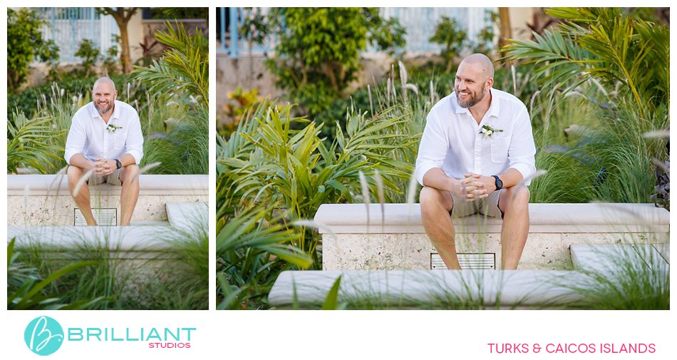 groom at fountain in Seven Stars Resort Turks and Caicos Islands