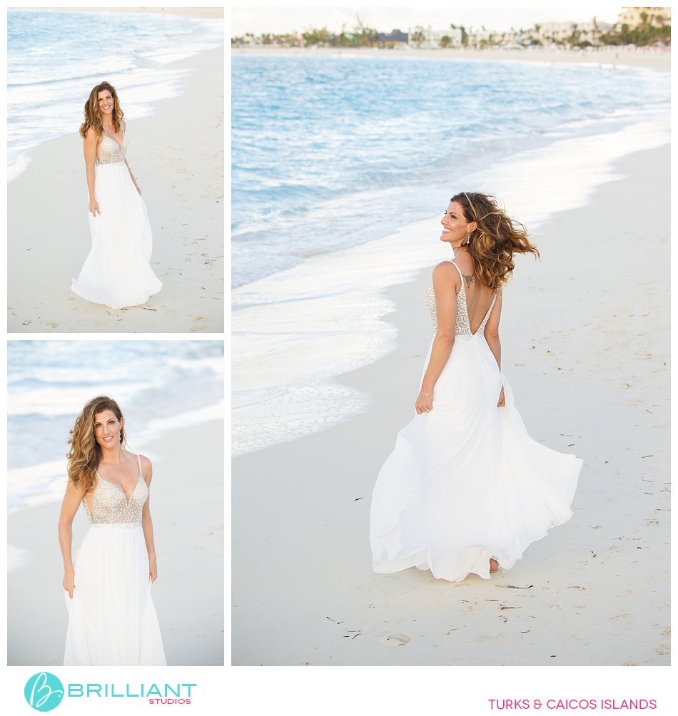 beautiful bride twirllng Turks and Caicos