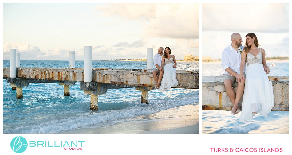 bride and groom on dock Turks and Caicos