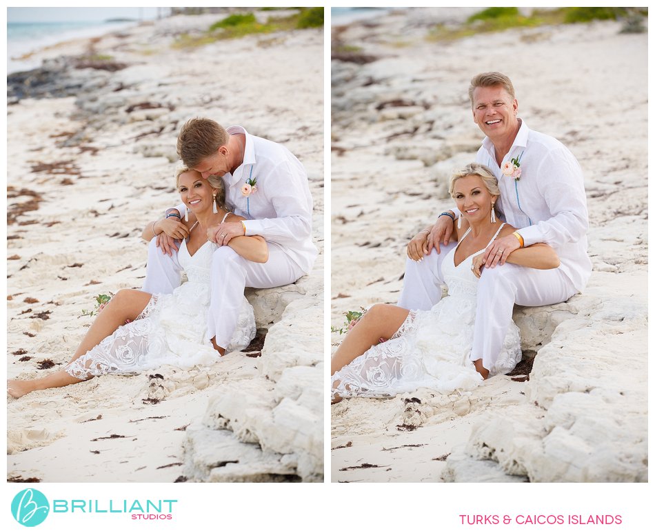 bride and groom on Long Bay Beach Turks and Caicos Islands