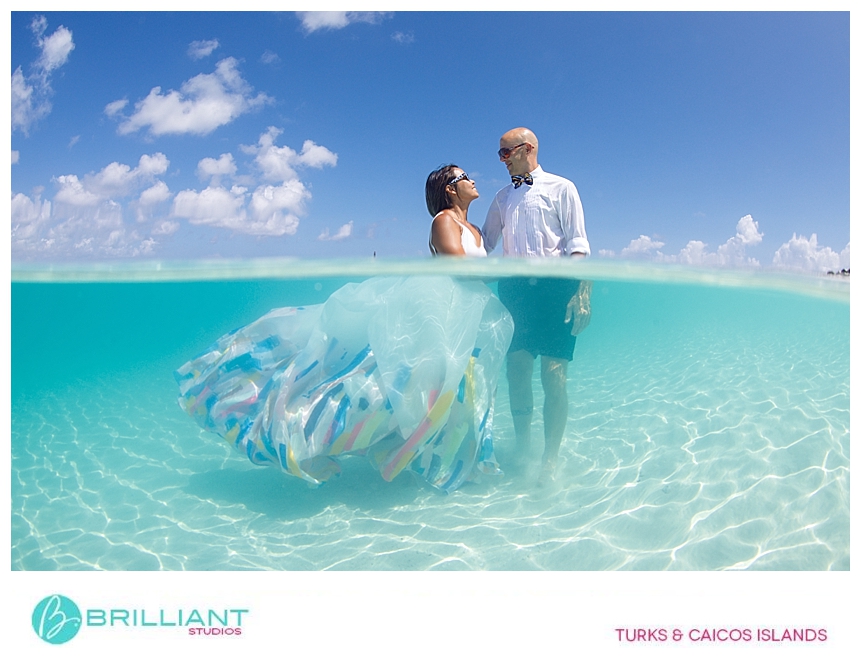 wedding couple during a turks and caicos trash the dress