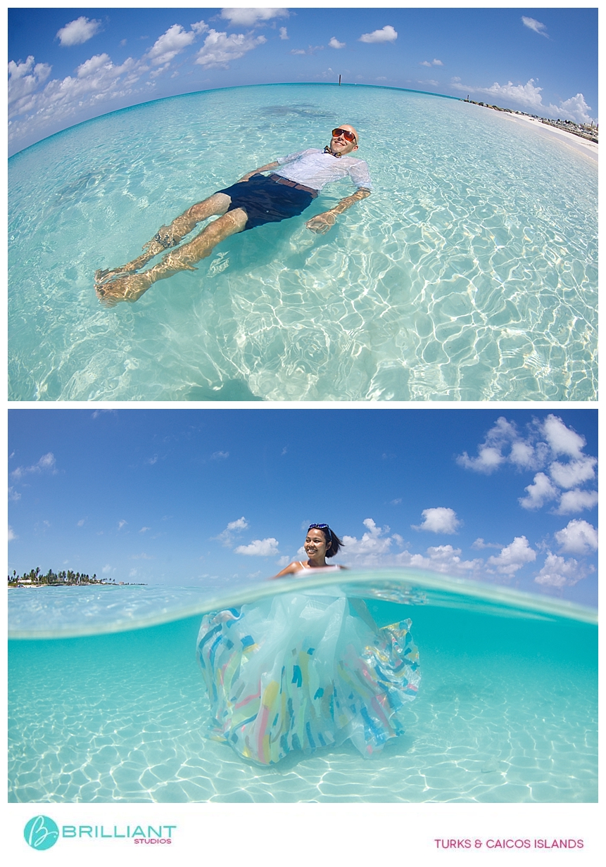 bride and groom having fun during a photo shoot with Brilliant Studios in Providenciales 